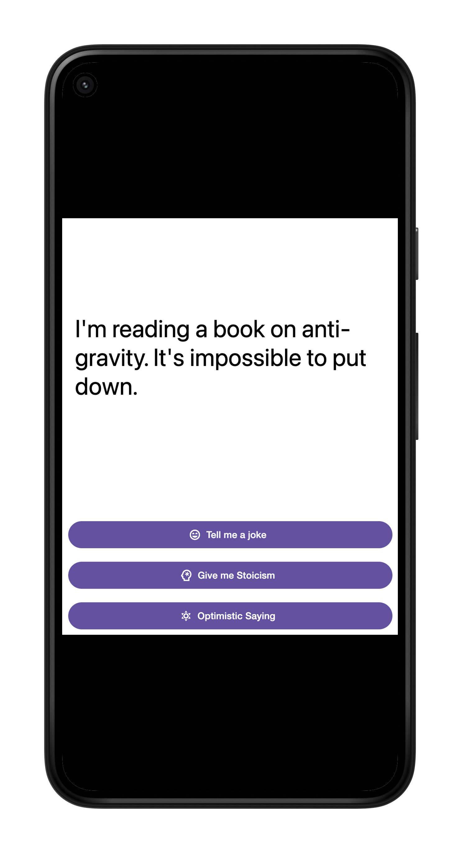 Conversation Starter anti-gravity joke screen