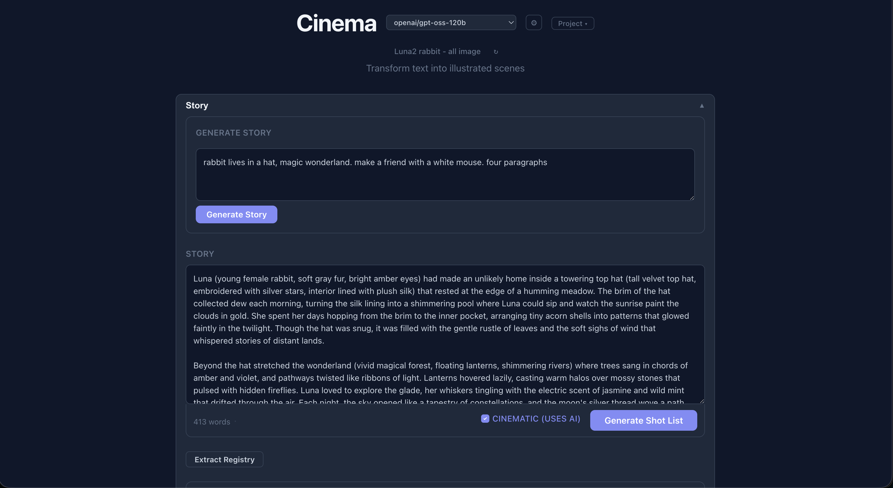 Cinema — editing the generated shot list