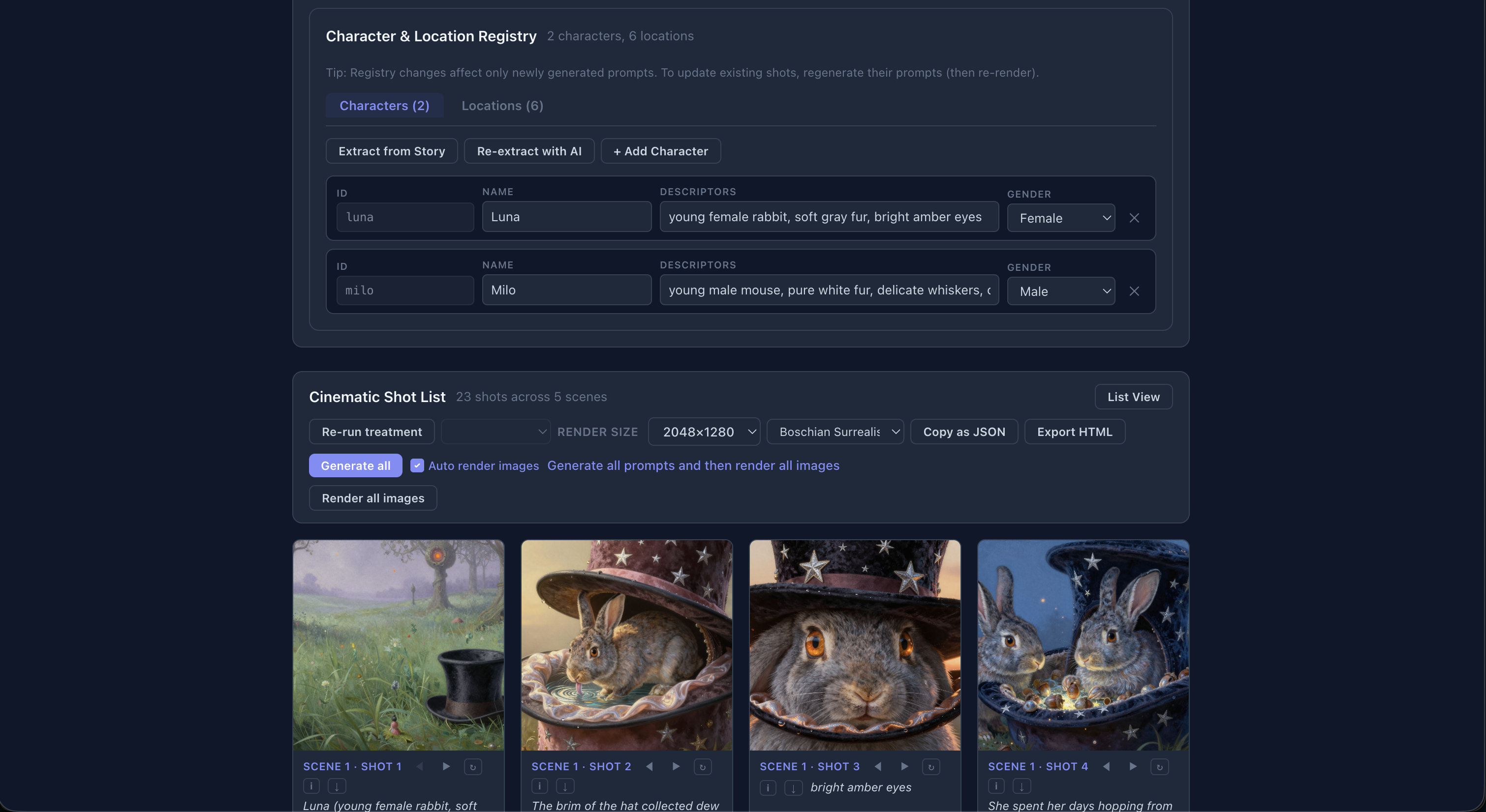 Cinema — storyboard view